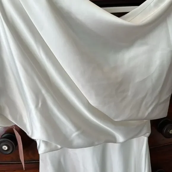 Amsale Draped Lustrous Satin One-Shoulder Midi-Dress In Color Ivory Size 6